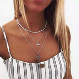 Flytonn LATS Gold Color Choker Necklace For Women Multilayer Long Moon Tassel Pendant Chain Necklaces & Pendants Chokers Fashion Jewelry