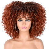 Flytonn Short Hair Afro Kinky Curly Wigs With Bangs For Black Women Synthetic Glueless Blond Green Red Cosplay Wigs High Temperature 14“