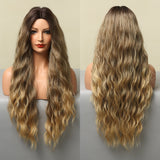 Long Body Wave Black Brown Highlight Synthetic Wigs for  Women Afro Natural Middle Part Cosplay Heat Resistant Fake Hair