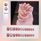 Flytonn Removable Jelly Nail Piece with Glue 24pcs Adhesive Cute Manicure Patch Korean Style False Nails Save Time Nail Patch NE