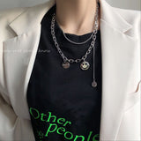 Flytonn Emo Smiley Necklace Long aStainless Steel Chain Kurapika Punk Cuban Chain Couple Indie Men's Necklace Cool Jewelry