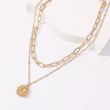 Necklace for Women Retro Sun Flower Pendants Necklace Double-deck Geometry Bohemia Jewelry Women Accessories