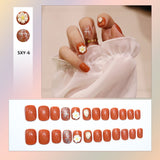 Flytonn Removable Jelly Nail Piece with Glue 24pcs Adhesive Cute Manicure Patch Korean Style False Nails Save Time Nail Patch NE