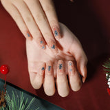 Flytonn 24Pcs/Box Christmas Short Square Head False Nails Wearable Red Fake Nails Full Cover Coffin Nail Press Tips DIY Manicure Tool