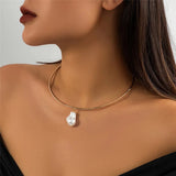 Flytonn-Nicole Pearl Pendant Torques Choker Necklace