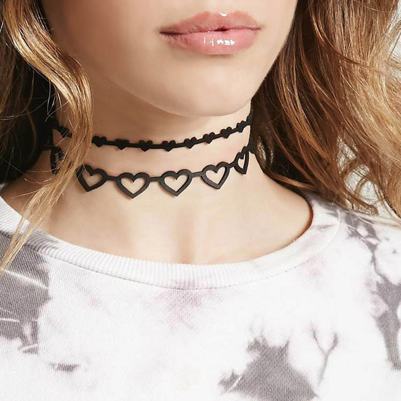 Flytonn Hot  Newest  fashion jewelry accessories  heart shape leather choker necklace for ladies  female N307