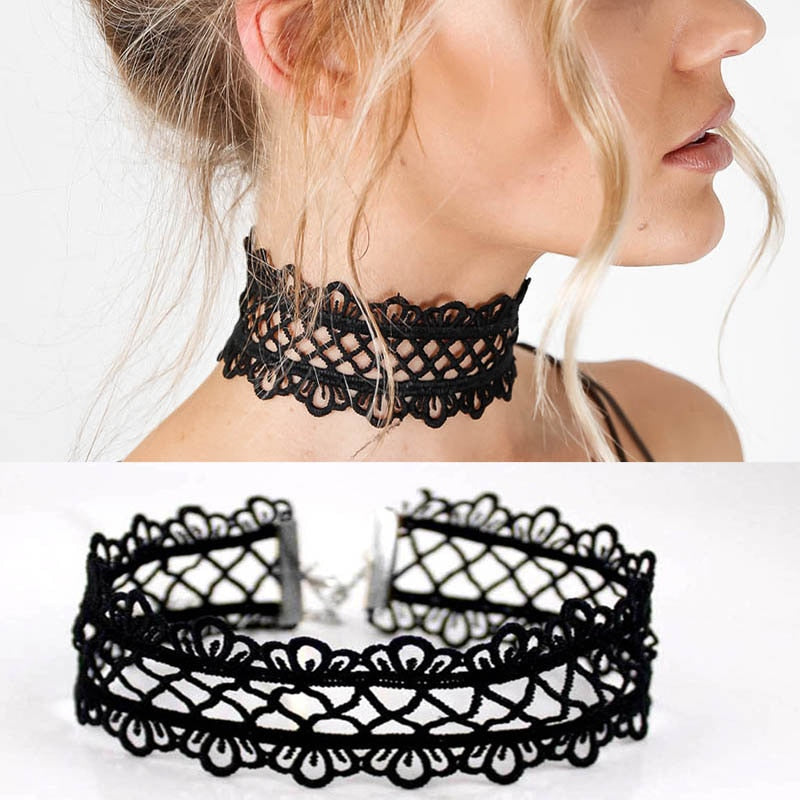 Flytonn summer Newest  fashion jewelry accessories Sexy hollow out lace black  choker necklace for couple lovers'  N174