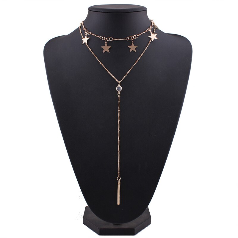 Flytonn Newest fashion jewelry accessories crystal  Multiple layers chain star  tassel Pendant Necklace   for couple lovers'  N424