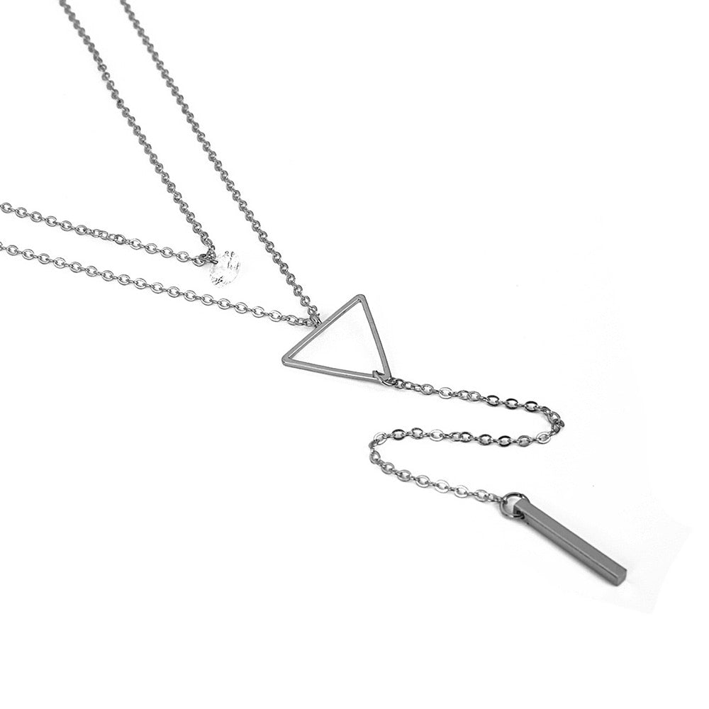 Flytonn  Fashion Simple Street Geometry Geometric Hollow Triangle Metal Pendant Necklace Jewelry Girl Gift  N-017