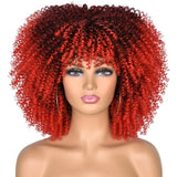 Flytonn Short Hair Afro Kinky Curly Wigs With Bangs For Black Women Synthetic Glueless Blond Green Red Cosplay Wigs High Temperature 14“