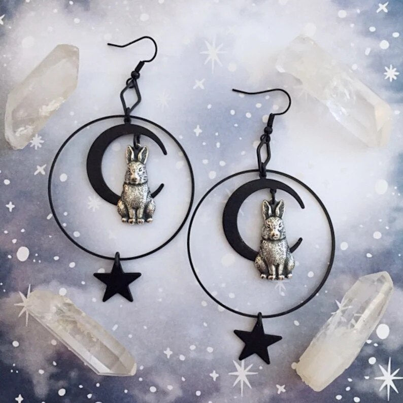 Flytonn Gothic Moon Skadi Earrings Creativity Handmade Jewelry Wicca Big Weird Darkness Witch Women Gift Goth Statement Grunge 2022 New