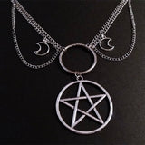 Flytonn Gothic Pentagram Choker Necklace Goth Jewelry Pentagram Witch Pendant Charm Statement Punk Magic Wiccan Gift Women Fashion