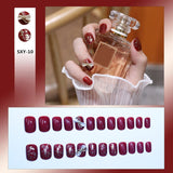 Flytonn Removable Jelly Nail Piece with Glue 24pcs Adhesive Cute Manicure Patch Korean Style False Nails Save Time Nail Patch NE