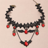 Flytonn Gothic Jewelry Red Bat Christmas Necklace Lace Choker Necklace For Women Nightmare Before Christmas Black Layered Necklace 2022