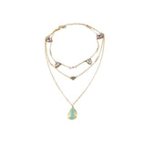 Flytonn Boho Vintage Gold Color Necklaces For Women Crystal Heart-shaped Water Drop Opal Pendant Necklace Multilayer Female Jewelry