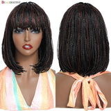 Flytonn African Braids Hair Synthetic Braiding Hair Short Black Bob Wig With Bangs Braided Wigs For Women Synthetic Kanekalon For Braids