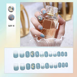 Flytonn Removable Jelly Nail Piece with Glue 24pcs Adhesive Cute Manicure Patch Korean Style False Nails Save Time Nail Patch NE