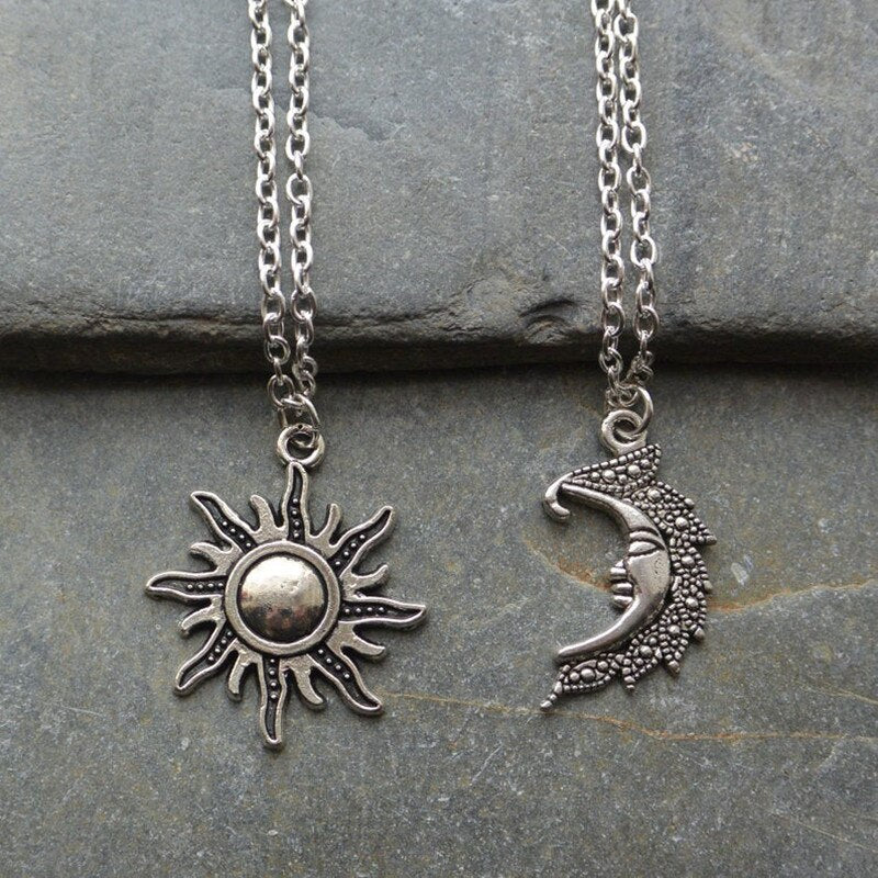 Flytonn Sun And Moon Necklaces Chain Pair Of Celestial Best Friends Gift For Friend Long Pendants Men Women Punk Fashion Jewelry Amulet