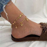 Flytonn Bohemian Handmade Beach Simple Multi-layered Gold Color Sequined Starfish Pendant New Summer Anklet Beaded Anklet Jewelry Gift