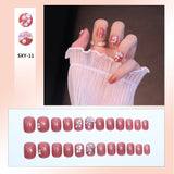 Flytonn Removable Jelly Nail Piece with Glue 24pcs Adhesive Cute Manicure Patch Korean Style False Nails Save Time Nail Patch NE