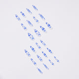 Flytonn  24Pcs/Set Blue Heart Design False Nail French Full Cover Fake Nails Glue DIY Manicure Nail Art Tools
