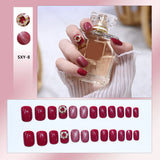 Flytonn Removable Jelly Nail Piece with Glue 24pcs Adhesive Cute Manicure Patch Korean Style False Nails Save Time Nail Patch NE