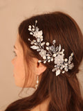 Flytonn  Crystal Rhinestone Flower Alloy Leaf Bridal Headband and Earring Suit Trendy Handmade Wedding Hair Accessories Headpiece