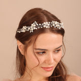 Flytonn Trendy Pearl Rhinestone Bridal Headband Wedding Headdress for Women Headpiece Silver Handmade Beide Hair Accessories Party Tiara