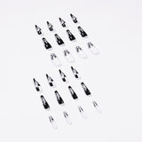 Flytonn 24Pcs/Set Black And White Flame Design False Nail French Full Cover Fake Nails Glue DIY Manicure Nail Art Tools