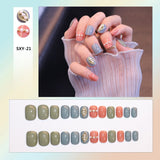 Flytonn Removable Jelly Nail Piece with Glue 24pcs Adhesive Cute Manicure Patch Korean Style False Nails Save Time Nail Patch NE