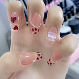 Flytonn 24pcs/Box Jelly Red Long Coffin False Nails Strawberry Bow Star Press On Nails Fake Nails with Designs Wearable Full Cover Nail