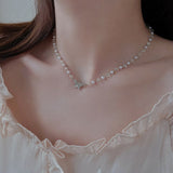 Flytonn Kpop Shell Beaded Butterfly Necklace For Women Egirl Crystal Bead Pearl Choker Fashion Perlas Chain Necklaces Jewelry Gift