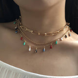 Ornaments Painted Glaze Gem Drops Pendant Necklace For Women Hip-hop Trend Multi-layer Bead Pendant Necklace