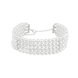 Flytonn-Krystal Multilayer White Pearl Choker Necklace