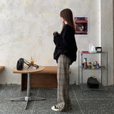 Flytonn-Korean style, Casual fashion, INS dressing, Lazy style, Graduation gift 
NO. 1055 WIDE PLAID PANTS