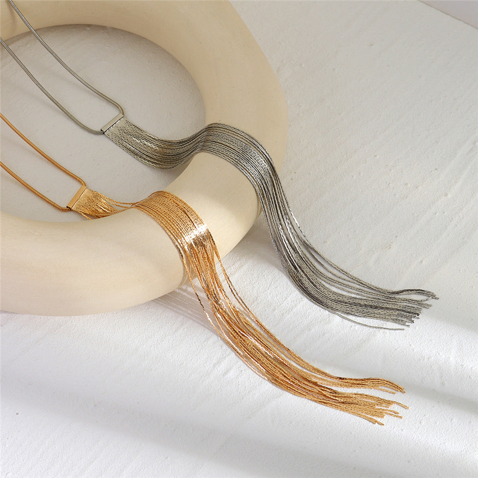 Flytonn-Mary Long Tassel Snake Link Pendant Choker Necklace