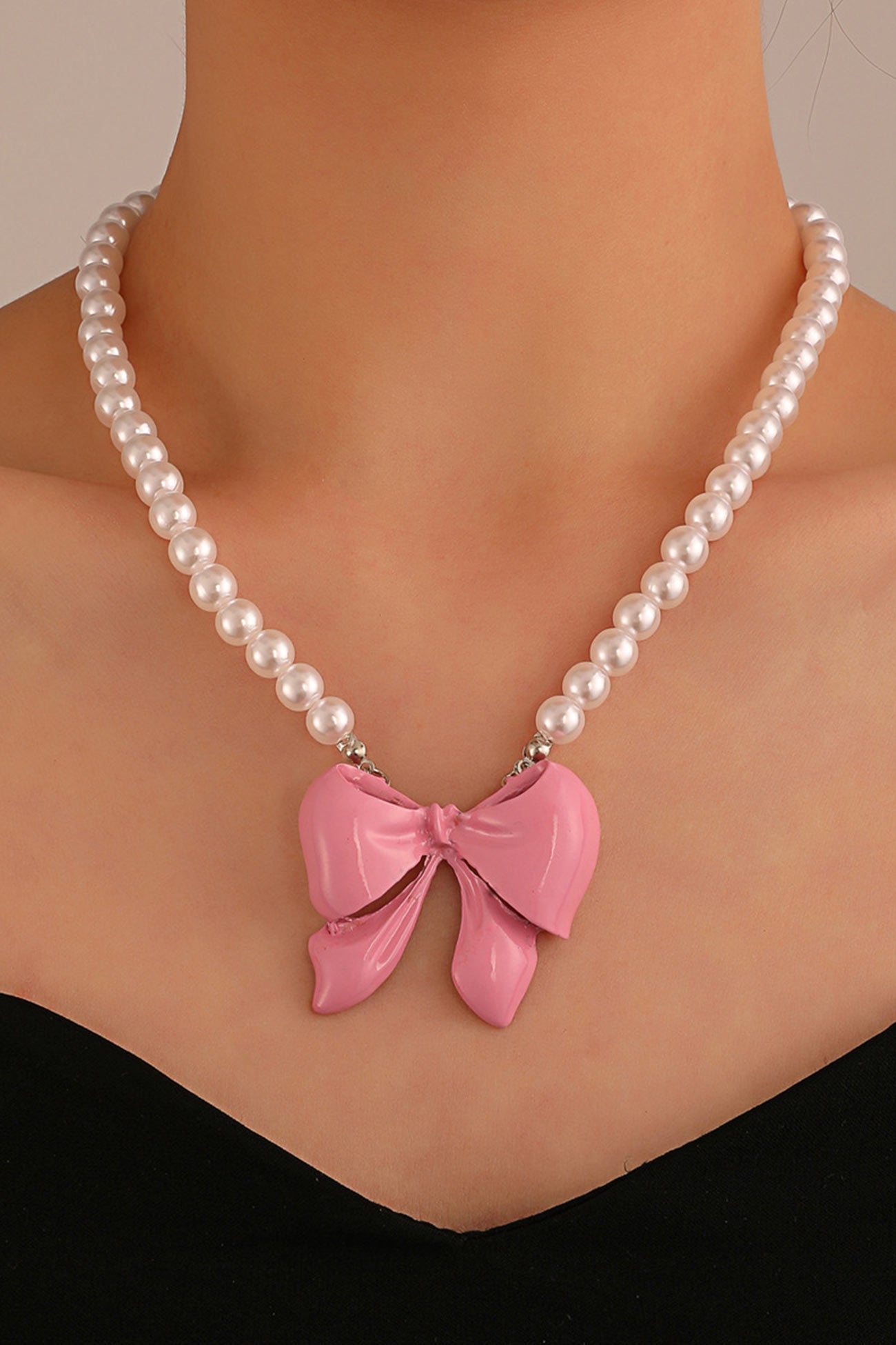 Flytonn-Valentine's Day gift Pearl Bow-tie Pendant Necklaces