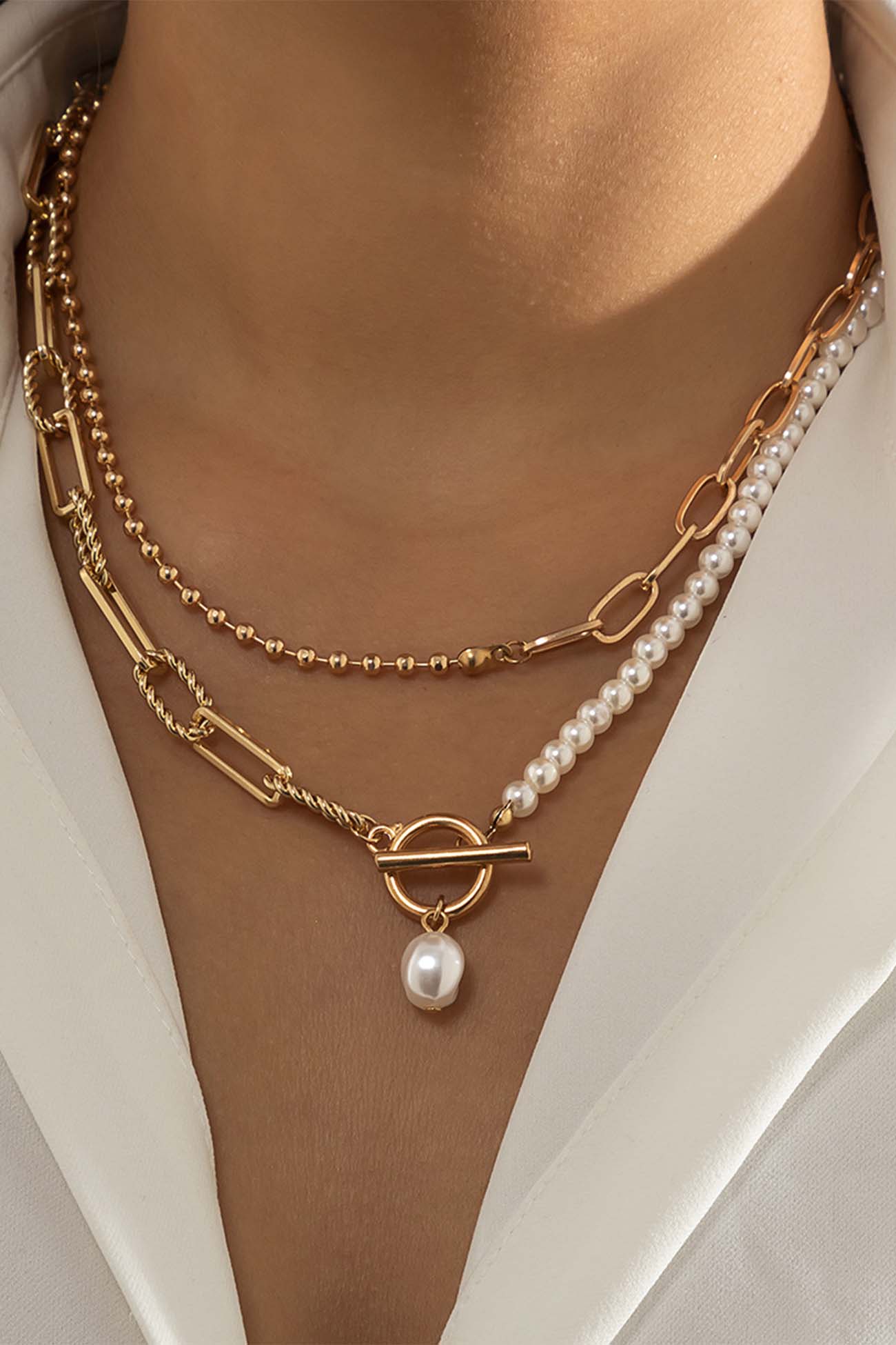 Flytonn-Valentine's Day gift Pearl Chain Stack Necklace