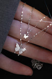 Flytonn-Valentine's Day gift Pure Silver Double Layer Butterfly Necklace