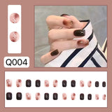 Flytonn 24pcs Pink Bow Heart Short Coffin Fake Nails Women Wearable Nail Art Stickers Press on Nail Tips Full Finished False Nail Women