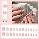 Flytonn 24pcs Fake Nails Y2k Metal Texture Nails Press On With Glue Full Cover False Nails Silver Pink Hollow Star Decoration Nail Art