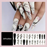Flytonn  Antiquity Auspicious Clouds False Nail Tips With Designs Chinese Brush Painting Long Ballerina Fake Nails Set Press On Nails