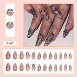 Flytonn Fall/Winter Ambiance  24pcs Fake Nails y2k Stiletto French Style False Nails Temperament 3D Cross Designs Diamond Full Cover Press On Long Almond Nail