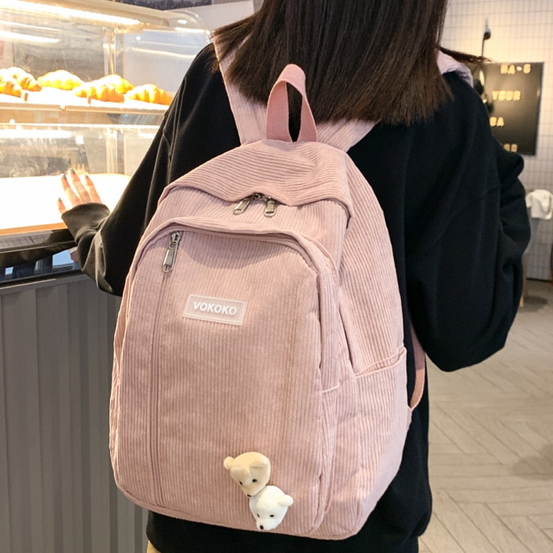 Back to school Stripe Cute Corduroy Woman Backpack Schoolbag For Teenage Girls Boys Luxury Harajuku Female Fashion Bag Student Lady Book Pack