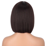 Flytonn Synthetic Short Brown Bob Wig With Bangs Natural Straight Black Red Pink Orange Wig For Women Party Cospaly Hair