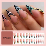 Flytonn Green Long Stiletto False Nails With Designs Fashion Matte Fake Nails Press On Nails 2022 New French Almond Manicure Tips