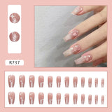 Flytonn Y2k Fake Black Nail Long Ballet Reusable Adhesive Acrylic Press on set Nails Dark Acrylic Artificial False Nails Arts Tips 24pcs