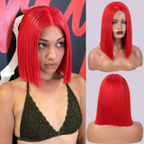 Flytonn Synthetic Wigs Natural Straight Short Bob Wigs For Women Blonde Red Black Highlight Pink Wig For Lolita Cosplay