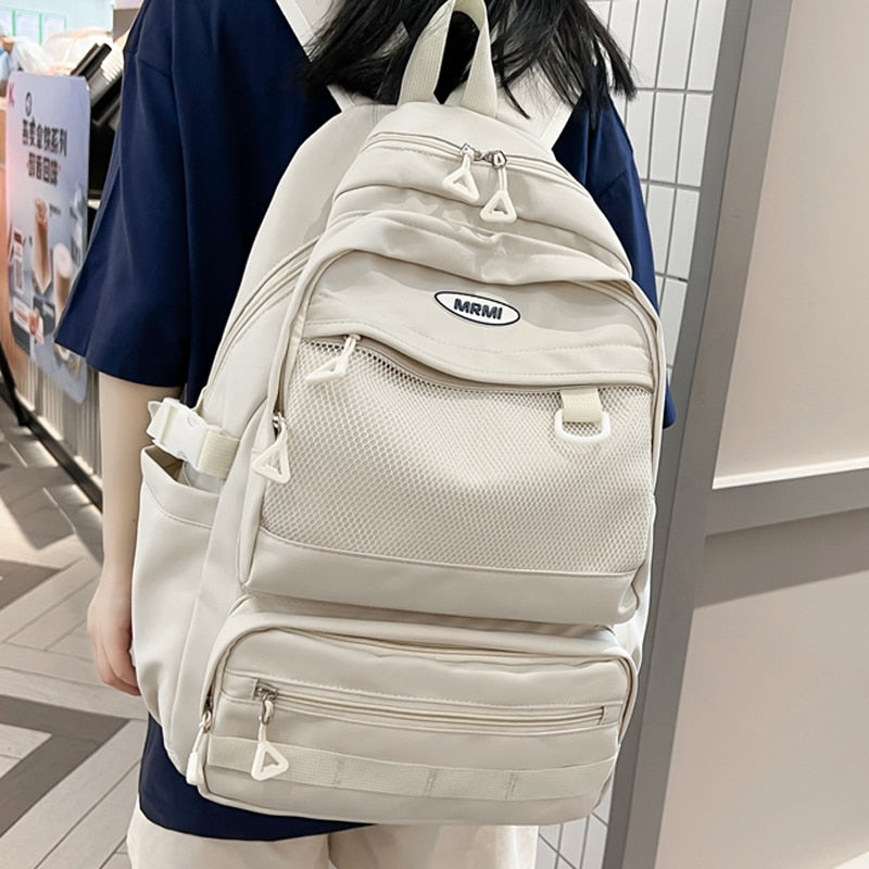 Back to school Women's Backpack Solid Color Female Multi-pocket Big Woman Travel Bag High Quality Schoolbag for Teenage Girl Boy Book Knapsack