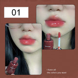 Flytonn Black Mirror Water Lip Gloss Lip Glaze Transparent Glass Lip Oil Waterproof Liquid Lipstick Nude Brown Clear Tint Makeup